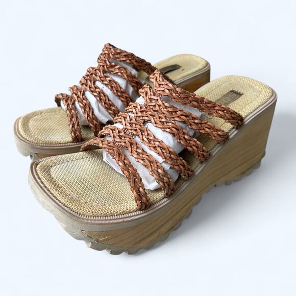 Vintage 90s Y2K SODA Braided Chunky Platform Wedge Sandals Womens Size 9 10 Boho - Picture 14 of 14